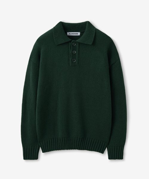 BLOND9(ブロンドナイン)の「バルキーポロニットトップ_グリーン(ニット/セーター・メンズ・グリーン・LARGE/SMALL/X-LARGE/X-SMALL)」の2枚目の写真