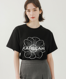 KARLLAH（カラ）の「アネモネプリント半袖Tシャツ-ブラック（Tシャツ/カットソー）」