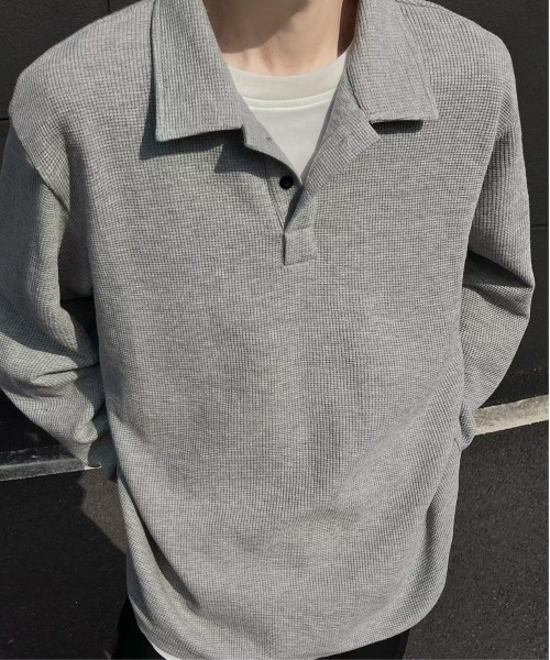 link lot(リンクロット)の「フェイクレイヤードワッフルロングスリーブポロシャツ(ポロシャツ・メンズ・ブラック/グレー・M)」の2枚目の写真
