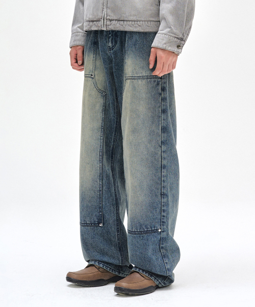 DECET(デケト)の「Double Knee Fatigue Wide Jeans DCPT052STNGRBlue(デニムパンツ・レディース・その他・26/28/30/32/34)」の1枚目の写真