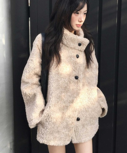 LAFFMO(ラフモ)の「ボアスタンドカラー裏起毛ミドルコート(その他アウター・レディース・ダークグレー/ベージュ・F)」の17枚目の写真