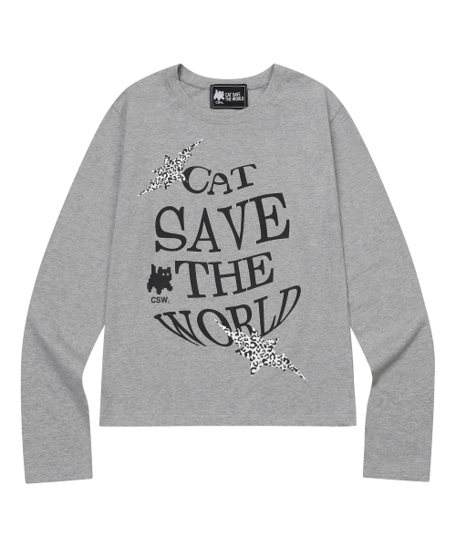 CATSAVETHEWORLD(キャットセーブザワールド)の「カンナヒョピスター レタリング ロングスリーブTシャツ(Tシャツ/カットソー・レディース・ライトグレー系・FREE)」の1枚目の写真
