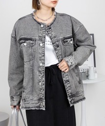 RCD（アールシーディー）の「オーバーサイズ ノーカラーカットオフデニムジャケット（デニムジャケット）」