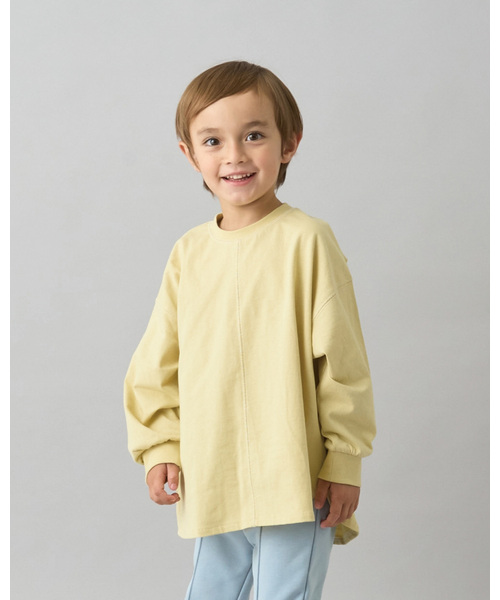 b・ROOM（ビールーム）の「【デイリースタンダードウェアシリーズ】ゆるっとオーバーサイズのシンプル長袖Tシャツ（Tシャツ/カットソー・キッズ・マスタード/グリーン系その他/アイボリー/トップグレー/ブルー系その他/ライラック/ブラック/ブルーグレー・130cm/140cm/150cm/100cm/110cm/120cm）」の8枚目の写真