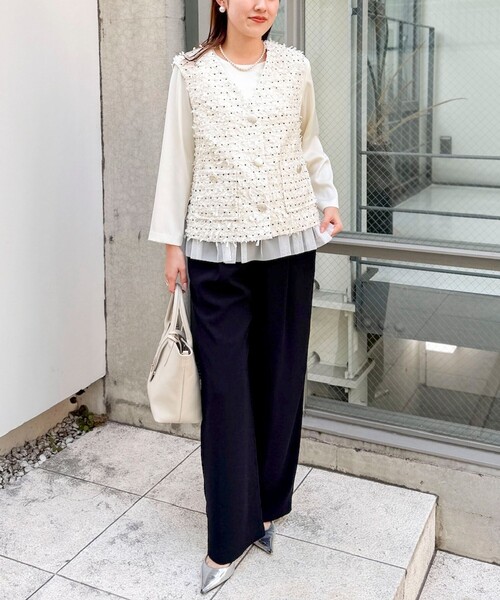 NOLLEY’S（ノーリーズ）の「《セットアップ対応》ウォッシャブルストレッチジョーゼットイージーワイドパンツ（その他パンツ・レディース・ネイビー/ブラック・38/36/34）」の9枚目の写真