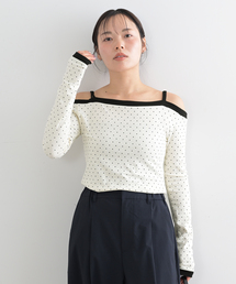ドットプリントオフショルトップス