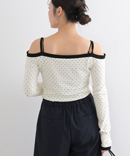 U by SPICK&SPAN（ユーバイスピックアンドスパン）の「ドットプリントオフショルトップス（Tシャツ/カットソー・レディース・ホワイト/ブラック・FREE）」の9枚目の写真