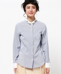 Rose Tiara | チビ衿にビジューがきらめくストライプシャツブラウス(シャツ/ブラウス)