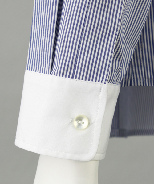 Rose Tiara（ローズティアラ）の「チビ衿にビジューがきらめくストライプシャツブラウス（シャツ/ブラウス・レディース・ホワイト×ブルー・38/46/42）」の8枚目の写真