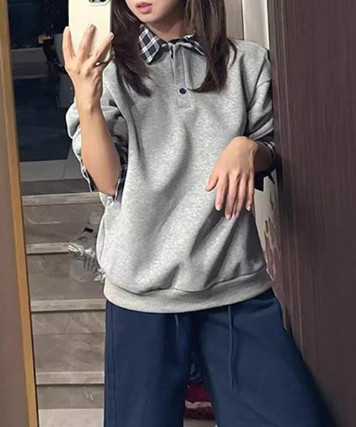 NANEA（ナネア）の「シャツレイヤード風プルオーバー（スウェット・レディース・グレー/ネイビー・X-LARGE/LARGE/MEDIUM）」の10枚目の写真