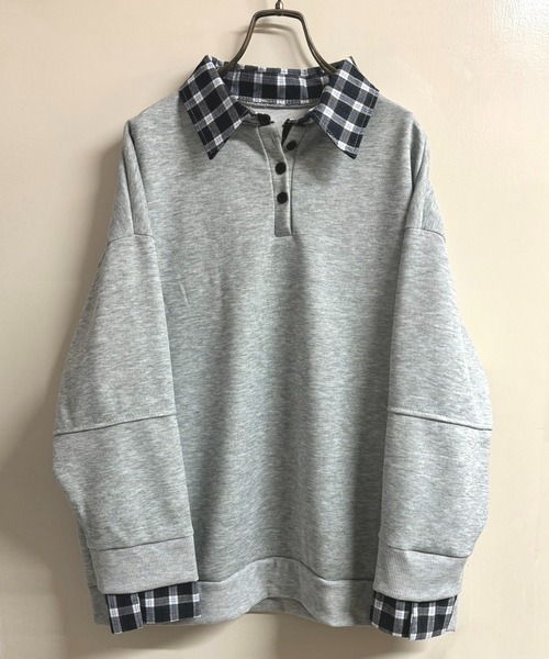 NANEA（ナネア）の「シャツレイヤード風プルオーバー（スウェット・レディース・グレー/ネイビー・X-LARGE/LARGE/MEDIUM）」の15枚目の写真