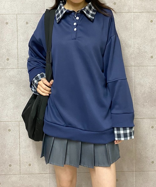 NANEA（ナネア）の「シャツレイヤード風プルオーバー（スウェット・レディース・グレー/ネイビー・X-LARGE/LARGE/MEDIUM）」の5枚目の写真