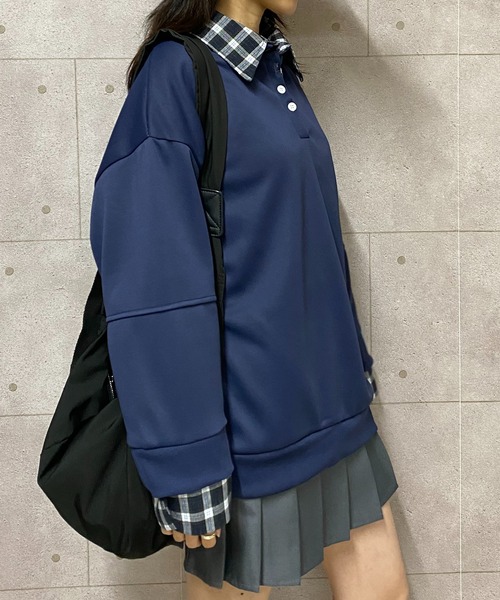 NANEA（ナネア）の「シャツレイヤード風プルオーバー（スウェット・レディース・グレー/ネイビー・X-LARGE/LARGE/MEDIUM）」の6枚目の写真