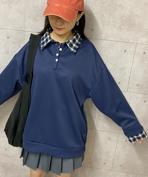 NANEA（ナネア）の「シャツレイヤード風プルオーバー（スウェット・レディース・グレー/ネイビー・X-LARGE/LARGE/MEDIUM）」の7枚目の写真