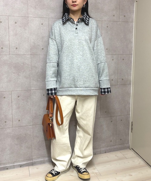 NANEA（ナネア）の「シャツレイヤード風プルオーバー（スウェット・レディース・グレー/ネイビー・X-LARGE/LARGE/MEDIUM）」の3枚目の写真