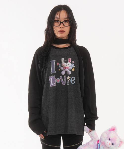 FANYOUNG（ファンヤング）の「アイラブラビ ラグランT チャコールブラック（Tシャツ/カットソー・レディース・その他・FREE）」の2枚目の写真