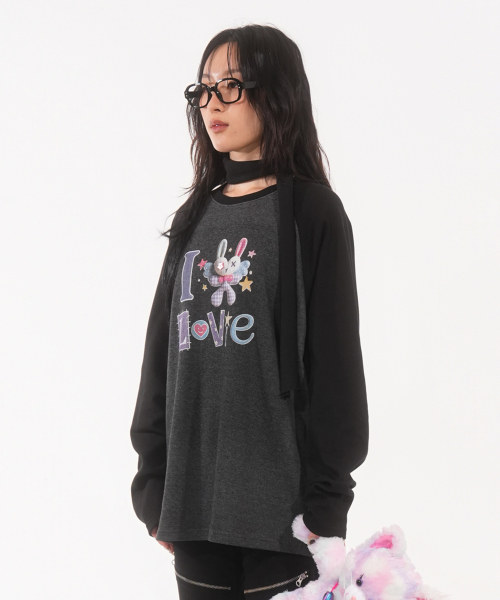 FANYOUNG（ファンヤング）の「アイラブラビ ラグランT チャコールブラック（Tシャツ/カットソー・レディース・その他・FREE）」の3枚目の写真