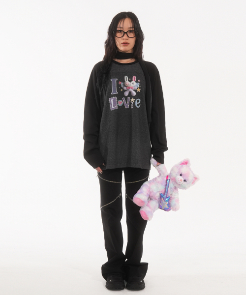 FANYOUNG（ファンヤング）の「アイラブラビ ラグランT チャコールブラック（Tシャツ/カットソー・レディース・その他・FREE）」の5枚目の写真