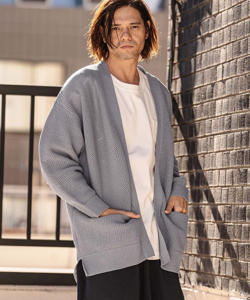 CAMBIO(カンビオ)の「mcg3761-Airy Sheer Knit Buttonless Cardigan ニットカーディガン(S63926cmb)(カーディガン/ボレロ・メンズ・ブラック/グレー/ロイヤルブルー/キナリ・S/M/L)」の5枚目の写真
