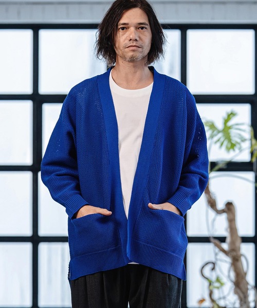 CAMBIO(カンビオ)の「mcg3761-Airy Sheer Knit Buttonless Cardigan ニットカーディガン(S63926cmb)(カーディガン/ボレロ・メンズ・ブラック/グレー/ロイヤルブルー/キナリ・S/M/L)」の10枚目の写真