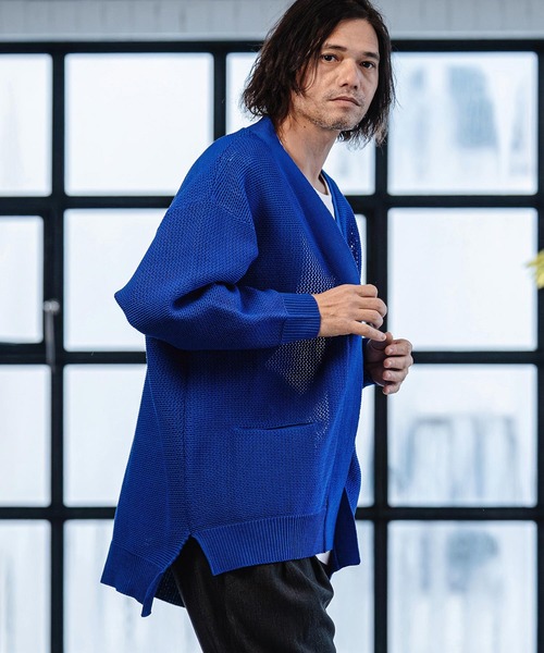 CAMBIO(カンビオ)の「mcg3761-Airy Sheer Knit Buttonless Cardigan ニットカーディガン(S63926cmb)(カーディガン/ボレロ・メンズ・ブラック/グレー/ロイヤルブルー/キナリ・S/M/L)」の11枚目の写真