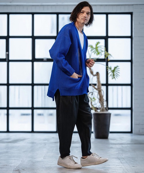 CAMBIO(カンビオ)の「mcg3761-Airy Sheer Knit Buttonless Cardigan ニットカーディガン(S63926cmb)(カーディガン/ボレロ・メンズ・ブラック/グレー/ロイヤルブルー/キナリ・S/M/L)」の13枚目の写真