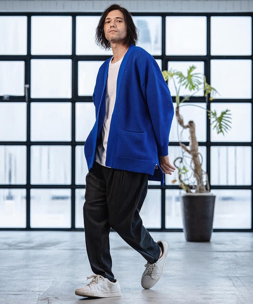 CAMBIO(カンビオ)の「mcg3761-Airy Sheer Knit Buttonless Cardigan ニットカーディガン(S63926cmb)(カーディガン/ボレロ・メンズ・ブラック/グレー/ロイヤルブルー/キナリ・S/M/L)」の14枚目の写真