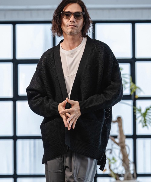 CAMBIO(カンビオ)の「mcg3761-Airy Sheer Knit Buttonless Cardigan ニットカーディガン(S63926cmb)(カーディガン/ボレロ・メンズ・ブラック/グレー/ロイヤルブルー/キナリ・S/M/L)」の19枚目の写真