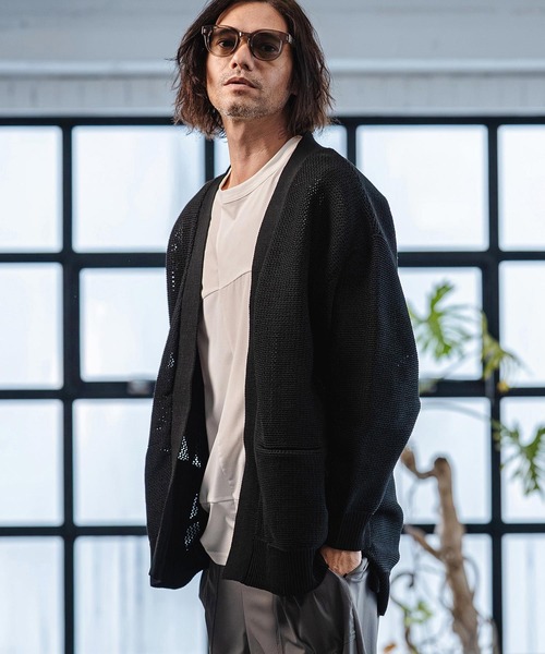 CAMBIO(カンビオ)の「mcg3761-Airy Sheer Knit Buttonless Cardigan ニットカーディガン(S63926cmb)(カーディガン/ボレロ・メンズ・ブラック/グレー/ロイヤルブルー/キナリ・S/M/L)」の20枚目の写真