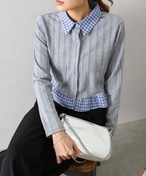 SpRay（スプレイ）の「チェック切替フロントレイヤードカーディガン（カーディガン/ボレロ・レディース・グレー/オフホワイト/ネイビー・FREE）」の10枚目の写真