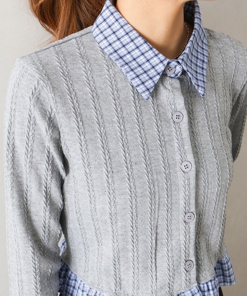 SpRay（スプレイ）の「チェック切替フロントレイヤードカーディガン（カーディガン/ボレロ・レディース・グレー/オフホワイト/ネイビー・FREE）」の11枚目の写真