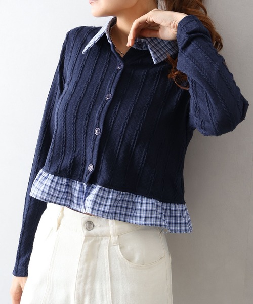 SpRay（スプレイ）の「チェック切替フロントレイヤードカーディガン（カーディガン/ボレロ・レディース・グレー/オフホワイト/ネイビー・FREE）」の13枚目の写真