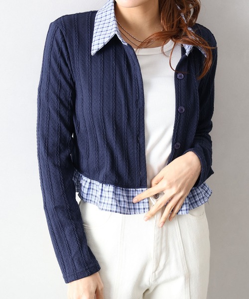 SpRay（スプレイ）の「チェック切替フロントレイヤードカーディガン（カーディガン/ボレロ・レディース・グレー/オフホワイト/ネイビー・FREE）」の15枚目の写真