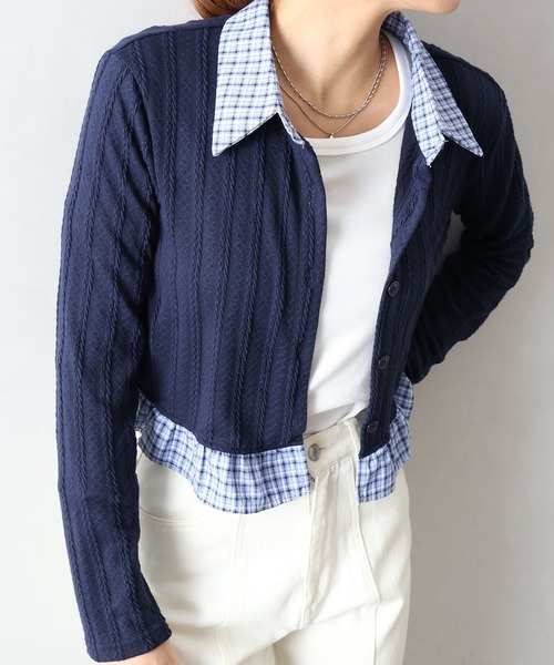 SpRay（スプレイ）の「チェック切替フロントレイヤードカーディガン（カーディガン/ボレロ・レディース・グレー/オフホワイト/ネイビー・FREE）」の16枚目の写真