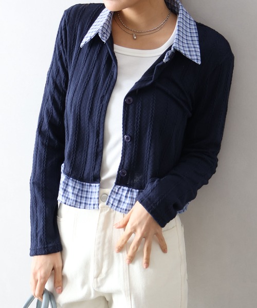 SpRay（スプレイ）の「チェック切替フロントレイヤードカーディガン（カーディガン/ボレロ・レディース・グレー/オフホワイト/ネイビー・FREE）」の18枚目の写真