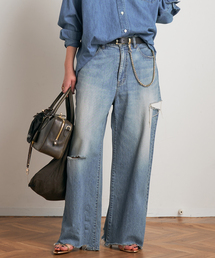 AP STUDIO（エーピーストゥディオ）の「【Attick by Johnbull/アティック バイ ジョンブル】ダメージワイドデニム（デニムパンツ）」