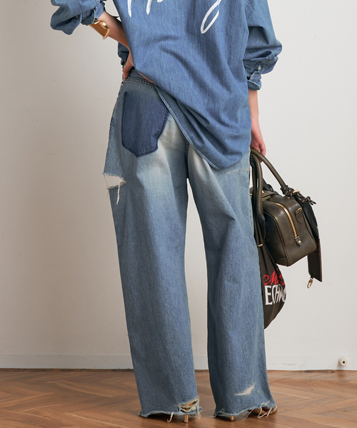 Attick by Johnbull（アティックバイジョンブル）の「【Attick by Johnbull/アティック バイ ジョンブル】ダメージワイドデニム（デニムパンツ・レディース・ブルー・34/36/38/40）」の3枚目の写真