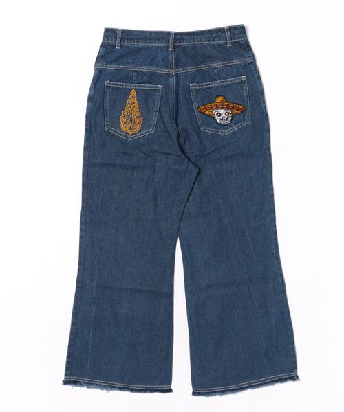 チャイハネ（チャイハネ）の「【チャイハネ】デニム刺繍ベルボトムパンツ（デニムパンツ・レディース・ブルー/ネイビー・FREE）」の3枚目の写真