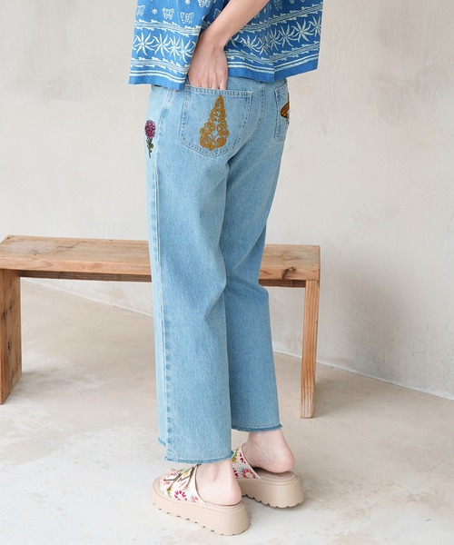 チャイハネ（チャイハネ）の「【チャイハネ】デニム刺繍ベルボトムパンツ（デニムパンツ・レディース・ブルー/ネイビー・FREE）」の6枚目の写真