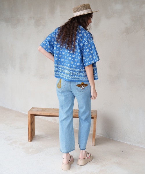 チャイハネ（チャイハネ）の「【チャイハネ】デニム刺繍ベルボトムパンツ（デニムパンツ・レディース・ブルー/ネイビー・FREE）」の7枚目の写真