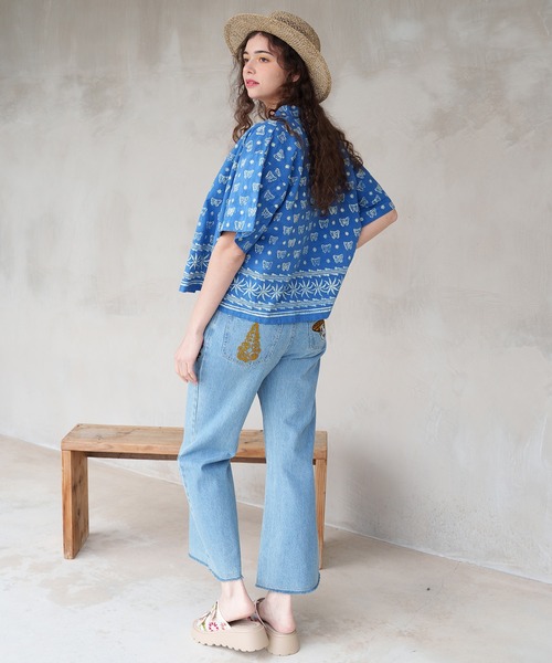 チャイハネ（チャイハネ）の「【チャイハネ】デニム刺繍ベルボトムパンツ（デニムパンツ・レディース・ブルー/ネイビー・FREE）」の9枚目の写真