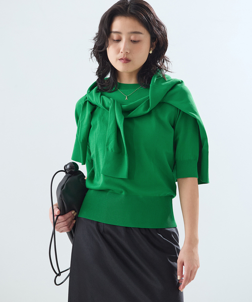 journal standard L'essage（ジャーナルスタンダードレサージュ）の「コットンハーフスリーブプルオーバー（ニット/セーター・レディース・グリーン/ネイビー/ベージュ・FREE）」の12枚目の写真