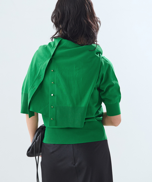 journal standard L'essage（ジャーナルスタンダードレサージュ）の「コットンハーフスリーブプルオーバー（ニット/セーター・レディース・グリーン/ネイビー/ベージュ・FREE）」の14枚目の写真