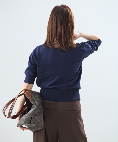 journal standard L'essage（ジャーナルスタンダードレサージュ）の「コットンハーフスリーブプルオーバー（ニット/セーター・レディース・グリーン/ネイビー/ベージュ・FREE）」の18枚目の写真