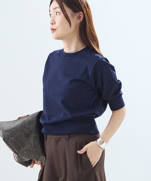 journal standard L'essage（ジャーナルスタンダードレサージュ）の「コットンハーフスリーブプルオーバー（ニット/セーター・レディース・グリーン/ネイビー/ベージュ・FREE）」の19枚目の写真