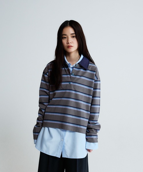 JEANASIS（ジーナシス）の「アソートボーダーポロLS/650641（ポロシャツ・レディース・ネイビー系/グレー系その他/ブラウン系その他・FREE）」の2枚目の写真