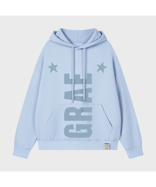 GRAVER（グレーバー）の「[ユニセックス]GRAE-STAR フードパーカー_5カラー（パーカー・レディース・スカイブルー/ホワイト/ブラック/クリーム/杢グレー・SMALL/MEDIUM/LARGE）」の5枚目の写真