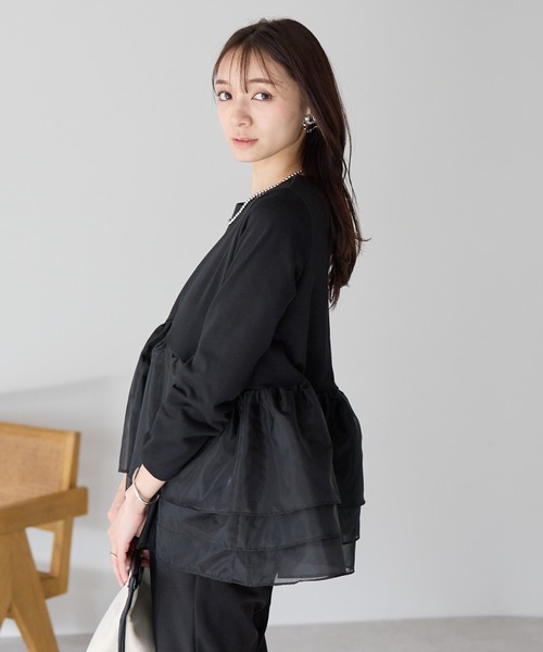 Neige(ネージュ)の「エアリーチュールペプラムトップス(Tシャツ/カットソー・レディース・グレー/ブラック・ONE SIZE)」の7枚目の写真