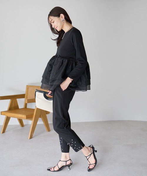 Neige(ネージュ)の「エアリーチュールペプラムトップス(Tシャツ/カットソー・レディース・グレー/ブラック・ONE SIZE)」の13枚目の写真