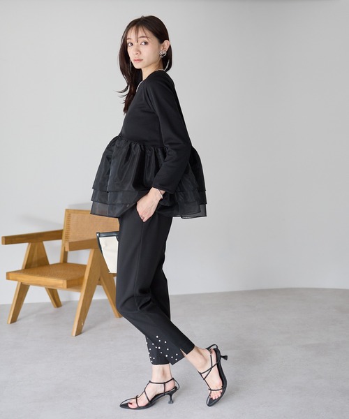 Neige(ネージュ)の「エアリーチュールペプラムトップス(Tシャツ/カットソー・レディース・グレー/ブラック・ONE SIZE)」の14枚目の写真